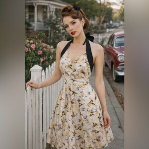 Annie 50 retro Floral Halter Neck hummingbird butterfly Dress size XS